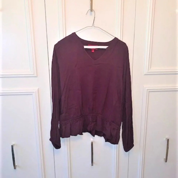 Jennifer‎ Lopez maroon long sleeve blouse M - Picture 3 of 8